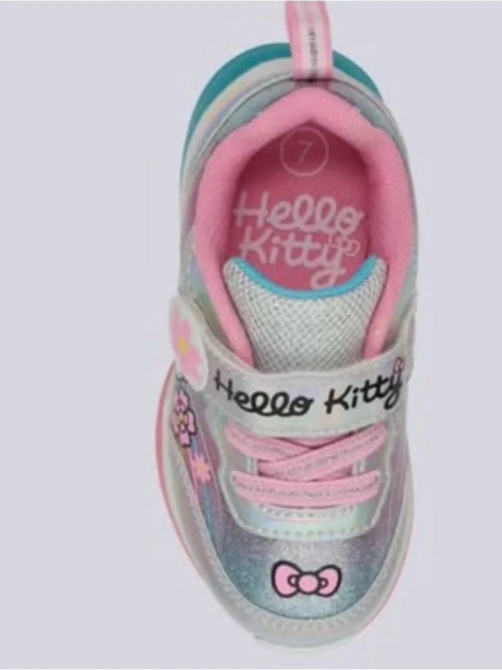 Hello Kitty Silver Iris Holographic Kids Light-Up Sneakers with Pink Accents